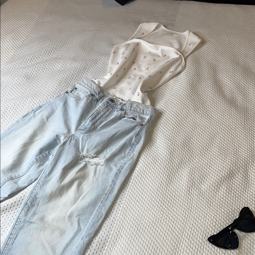 Garage Blue Straight Leg Jeans with Distressed Details
